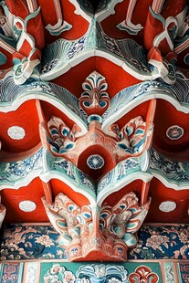 中式古建筑精美斗拱彩绘