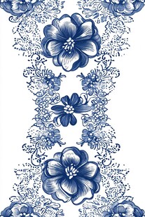 蓝白花卉垂直对称图案