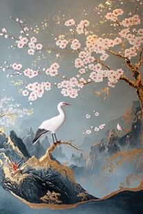 鹤立繁花山水间