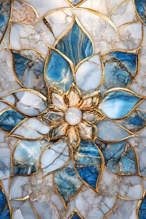 蓝白金花卉镶嵌艺术图案