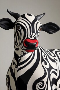 斑马纹艺术牛雕塑