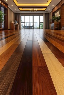 宽敞客厅的精美拼花木地板