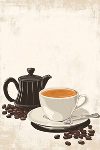 复古风咖啡壶与咖啡杯画面