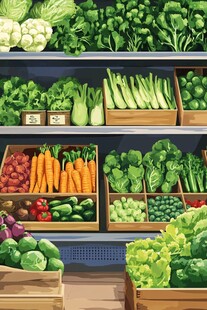 超市里丰富多样的新鲜蔬菜