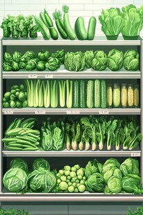 蔬菜货架展示 多样绿色菜