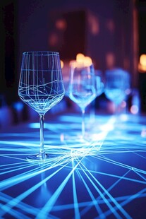 梦幻蓝调下的精致酒杯