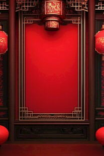 中式红墙灯笼古风场景