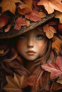秋日叶间少女的梦幻模样
