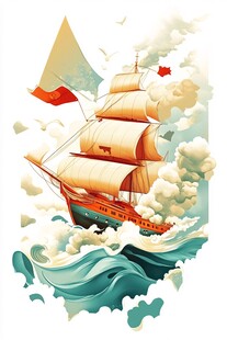 扬帆起航的壮丽船只