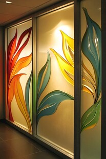 彩色叶纹玻璃墙装饰