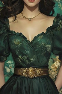 复古绿裙女子的优雅风采