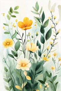 清新手绘黄色花卉插画