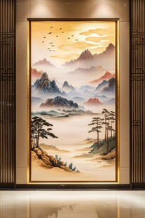 中式山水玄关装饰画