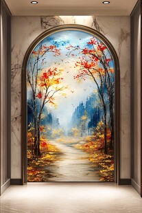 秋景拱门壁画 梦幻诗意
