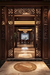中式古典奢华入户门景观