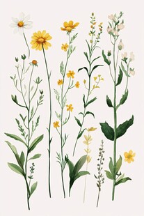清新手绘野花卉植物集合