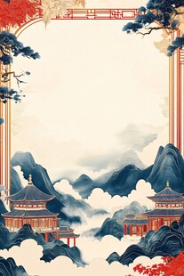 古风中式山水楼阁背景图