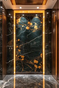 奢华中式风电梯间艺术背景墙