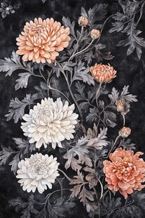 墨底菊花花卉精美图案