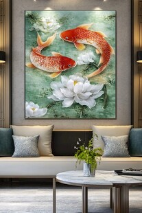 客厅中式锦鲤荷花装饰画