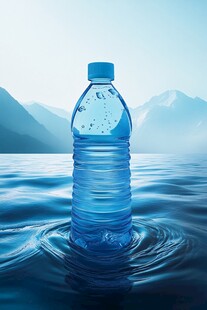 瓶装水置于山水间的景象