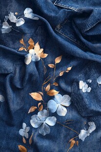 蓝牛仔布上的花卉艺术图案