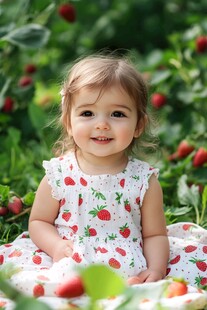 草莓园中的可爱萌娃