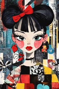 复古波普风双马尾女孩插画