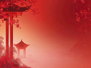 中式红韵 亭影朦胧之景