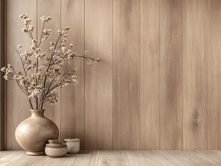 木质背景的花瓶静物摆件