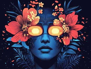 花卉装饰的梦幻电子人脸