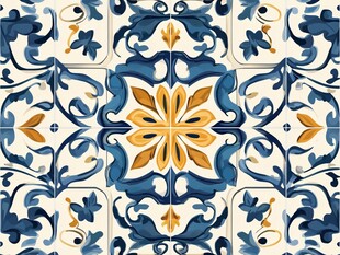 蓝黄相间精美花纹瓷砖图案