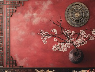 中式红墙插花雅致景致