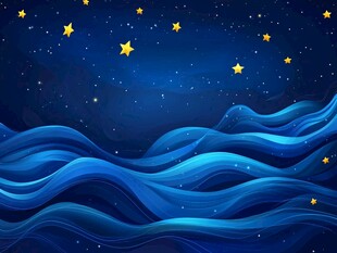梦幻星空下的蓝色波浪