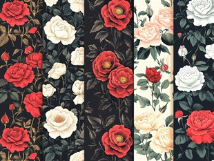 复古花卉玫瑰图案集合