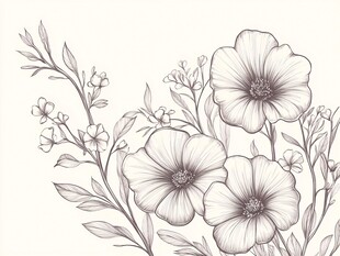 手绘花卉植物线条插画