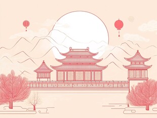 古风中式建筑月下美景