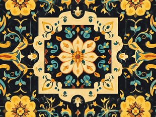 复古花卉几何图案装饰画