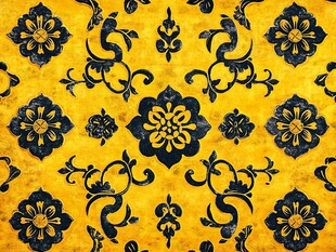 黄底黑花纹样复古图案