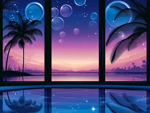 梦幻海滨夜景泳池美景