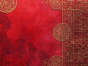 中式红底金色花纹背景图
