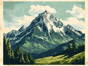 巍峨雪山下的翠绿山林