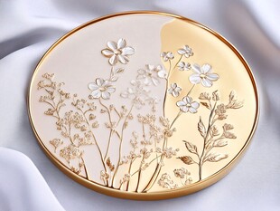 花卉图案金色装饰圆盘