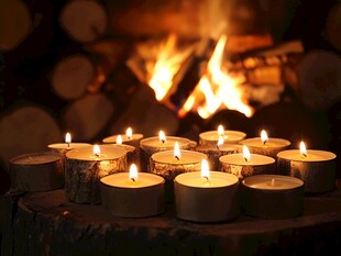 暖炉旁的烛光温馨时刻