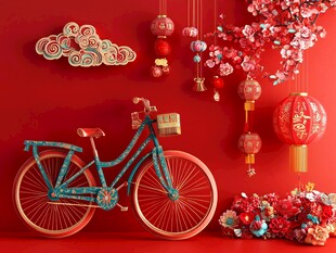 中式新春装饰与复古自行车
