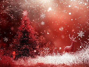 红色梦幻圣诞雪景背景图
