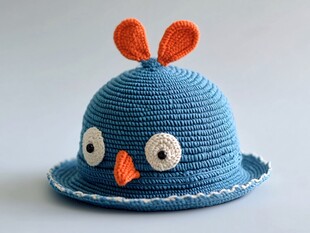 蓝色小鸡造型针织儿童帽