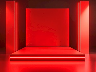 红色炫光立体展示舞台