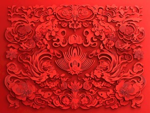 红色立体中式传统花纹图案