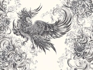 凤凰花卉图案精美插画